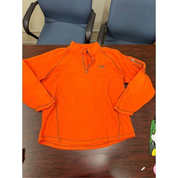 Under Armour Mens Loose Fit Orange 1/4 Zip Fleece Pullover Size X-Large - Picture 1 of 7